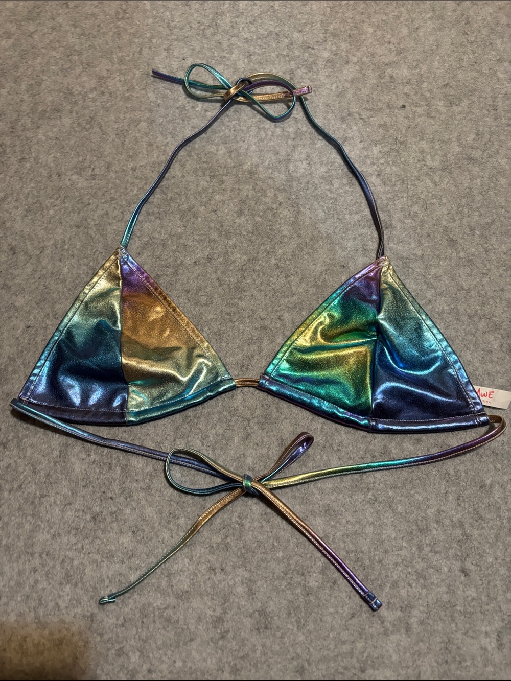 Romwe Iridescent Rainbow Oil Spill Triangle Bikini Rave Top